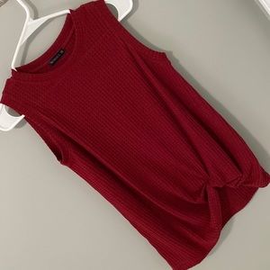Waffle knit, front tie detail sleeveless top. Rich red color, size small